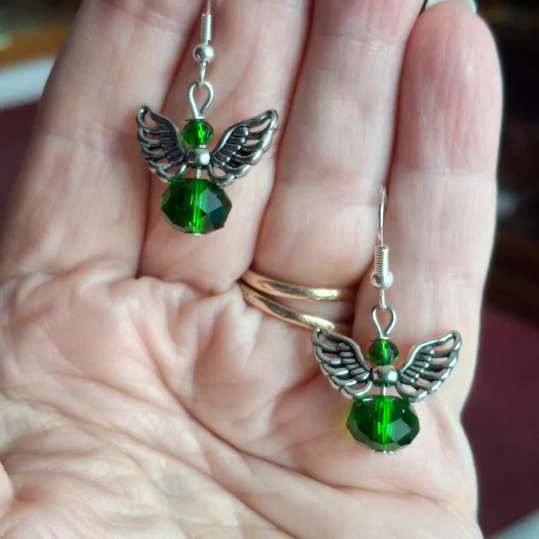 Angel Wing Green Crystal Earrings thumbnail