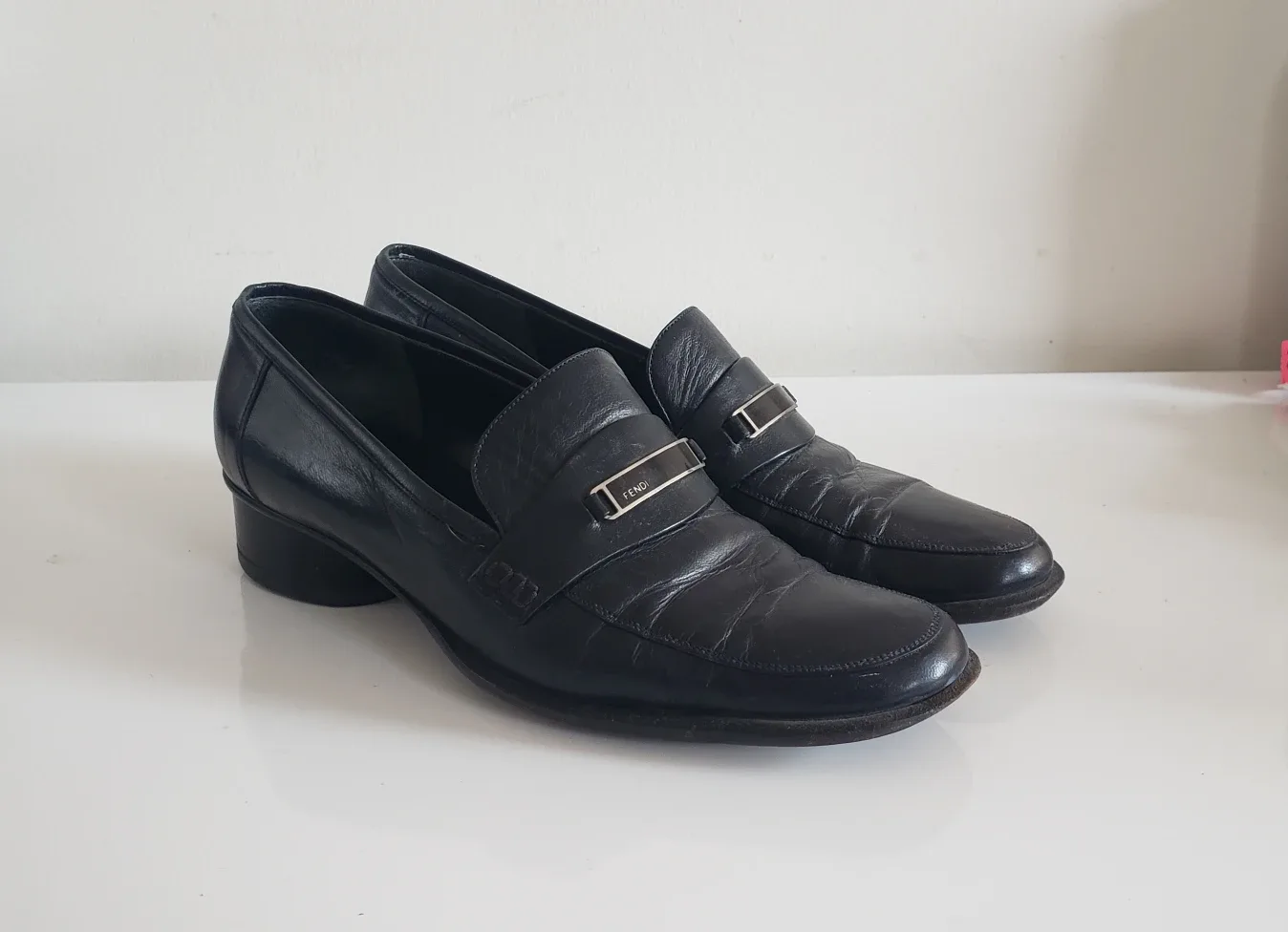 Fendi Loafers Navy Blue Leather - Vintage 90s Academia thumbnail