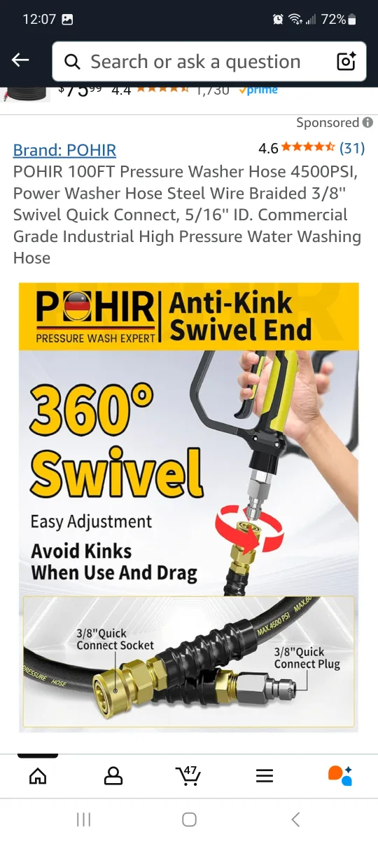 POHIR 100FT Pressure Washer Hose 4500PSI brand new image indicator(4)