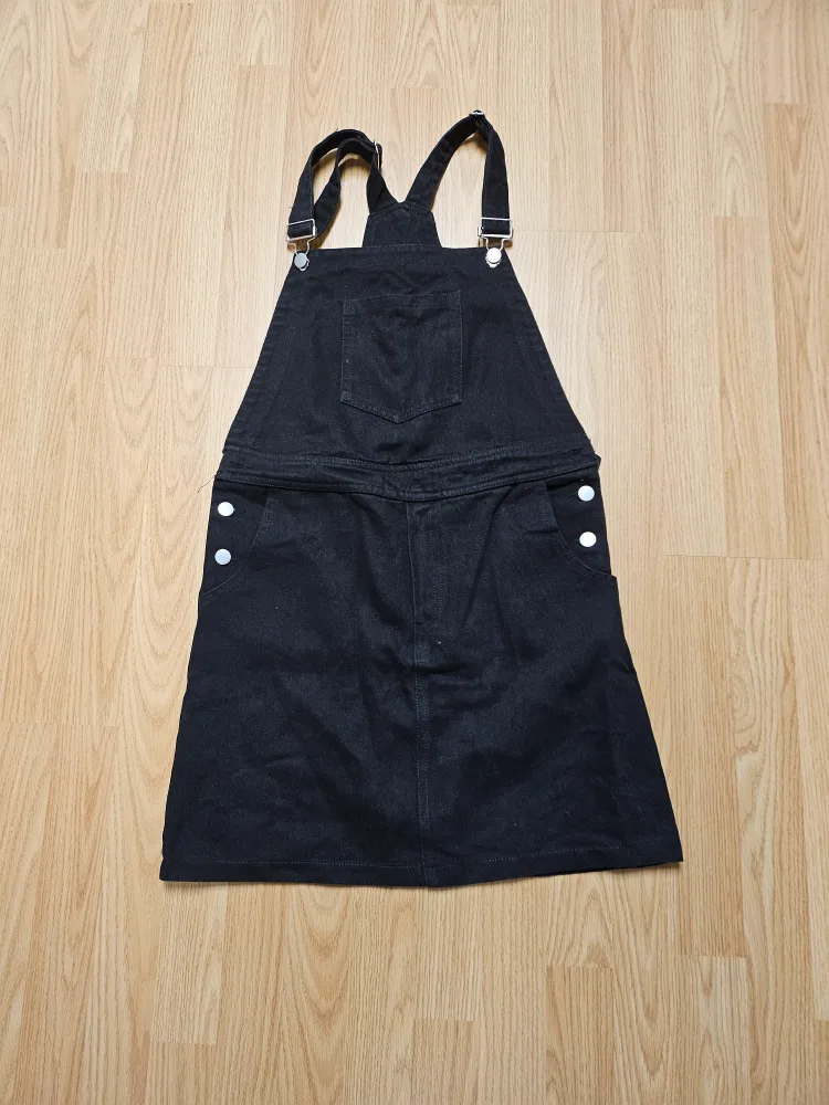 Denim Overall Dress - Black thumbnail