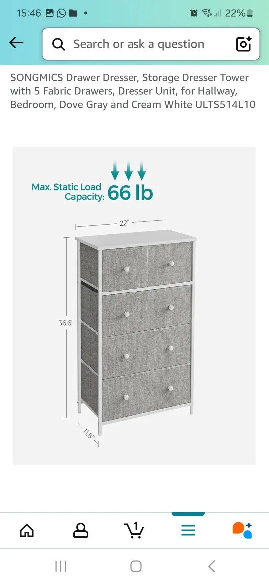 5-Drawer Dresser Tower - Dove Gray thumbnail