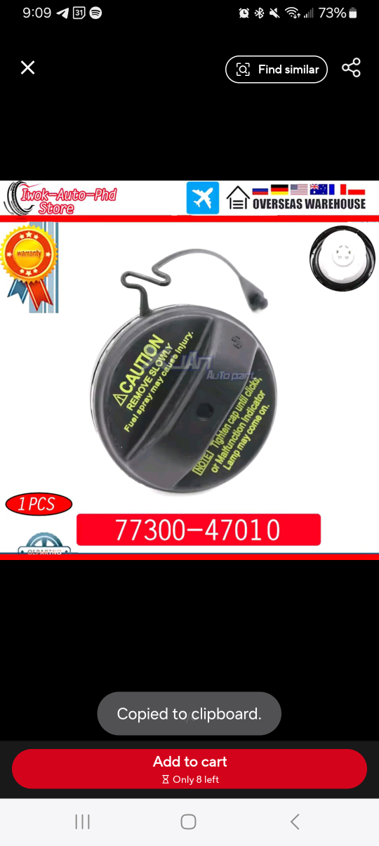 Toyota fuel tank gas cap 77300-47010, New