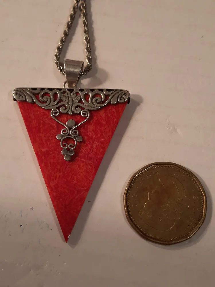 925 silver frame on red coral pendant with chain image indicator(3)