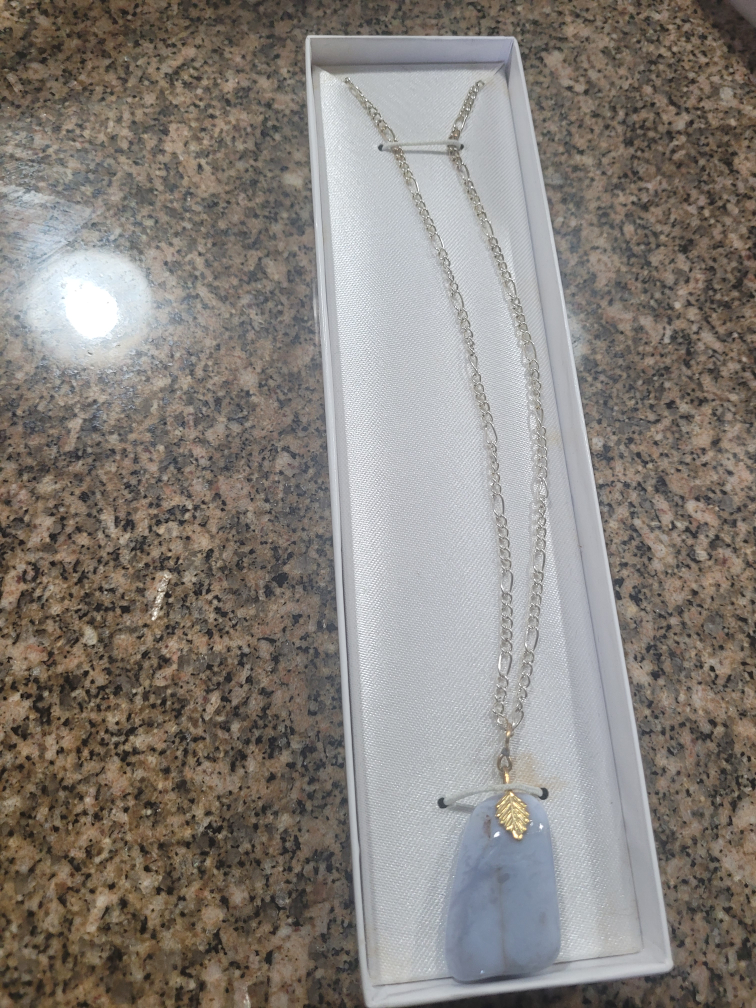 Silver Chain Necklace with Blue Stone Pendant
