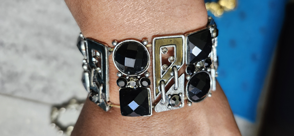 Black & Silver Tone Stretch Bracelet - photo 2