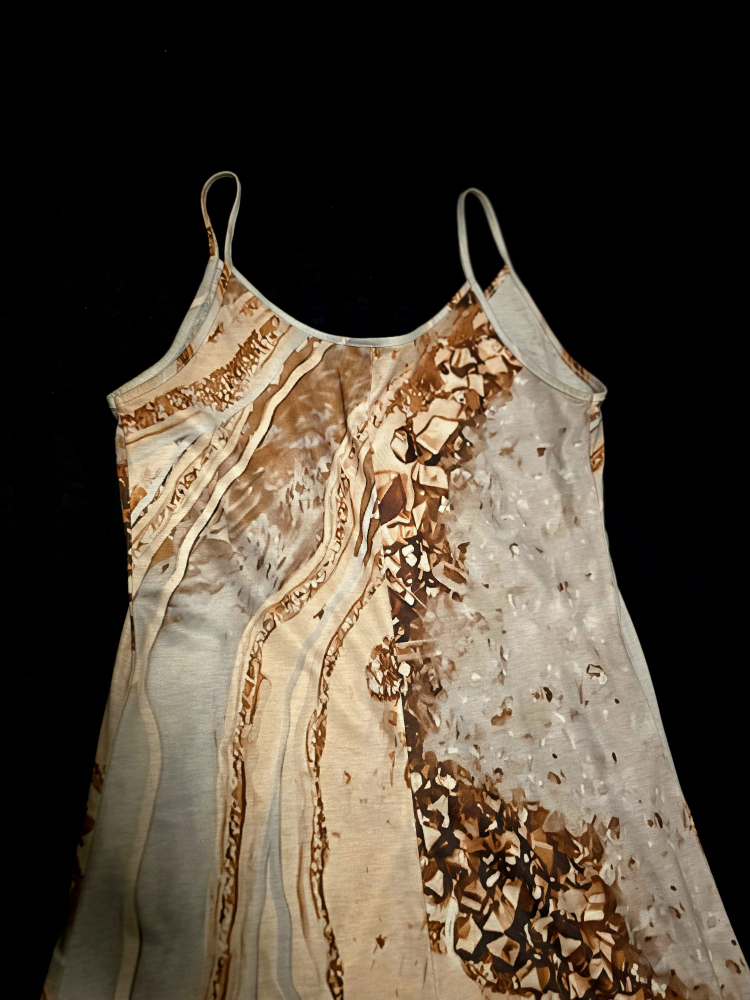 Sleeveless Dress - Beige & Brown Pattern