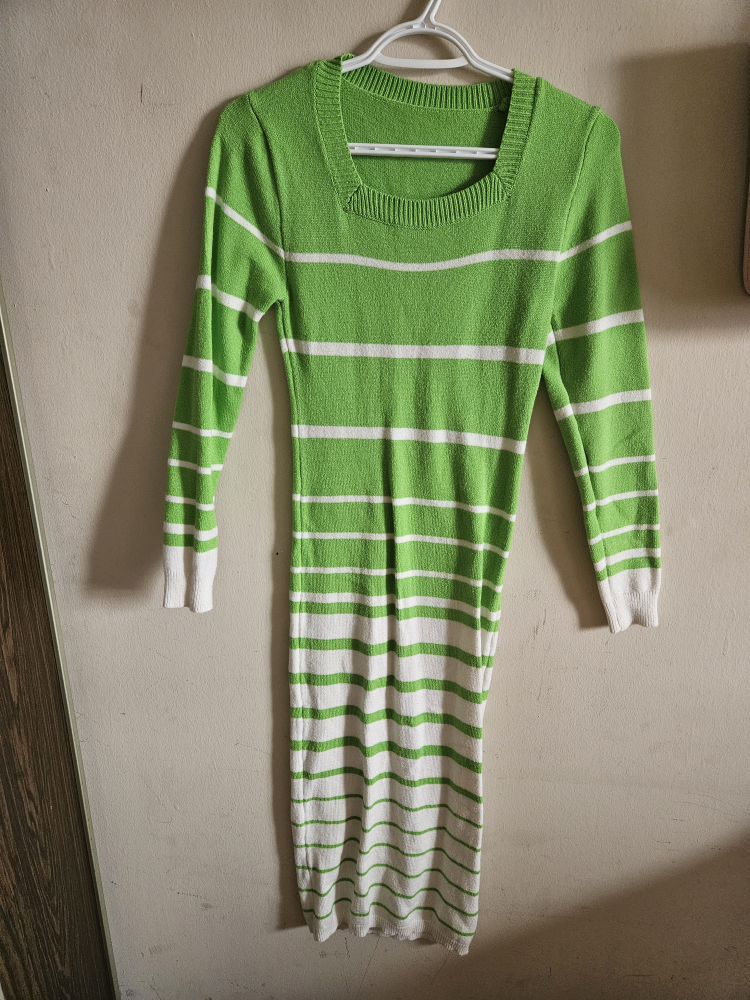 Green & White Striped Knit Dress - photo 3