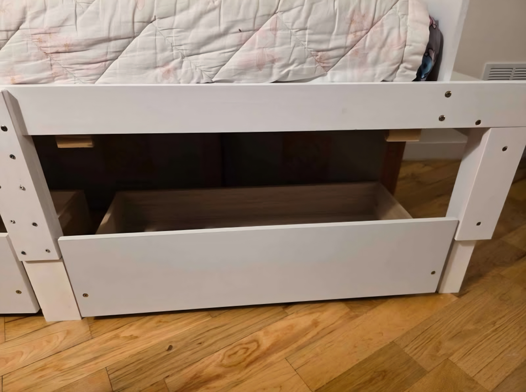 White Twin Bed with Storage drawers and bench - photo 4