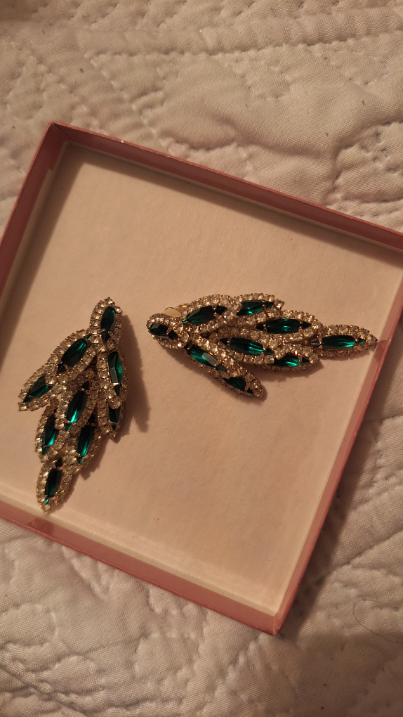 Emerald & Rhinestone Clip-on Earrings
