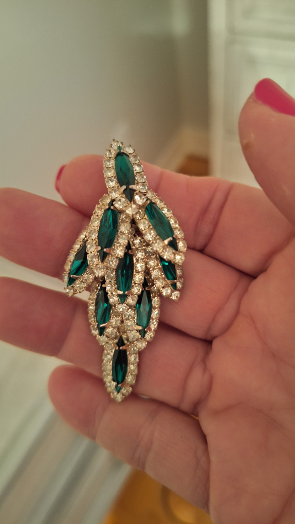Emerald & Rhinestone Clip-on Earrings - photo 4