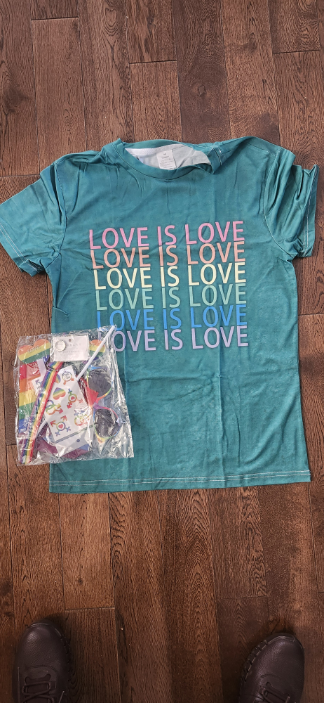Love is Love T-shirt with Pride Accessories, new