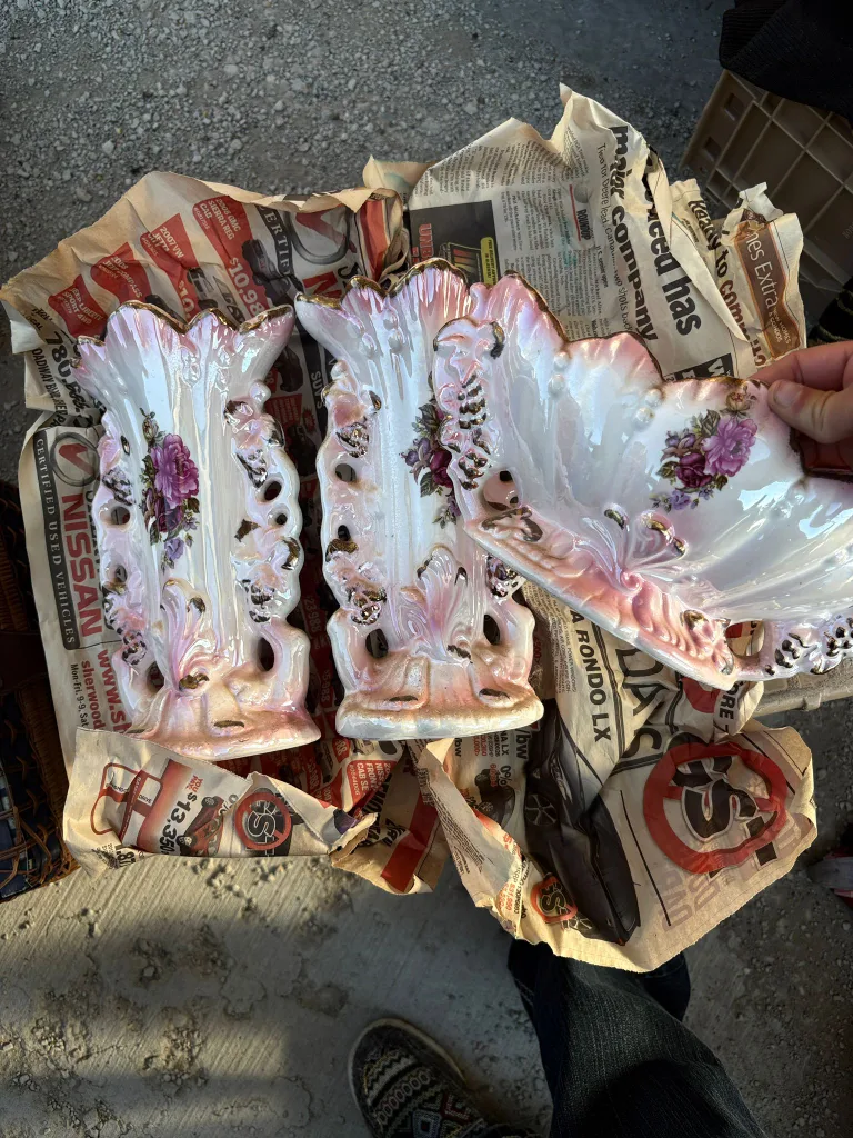 Vintage Floral Ceramic Vases & Plate Set thumbnail