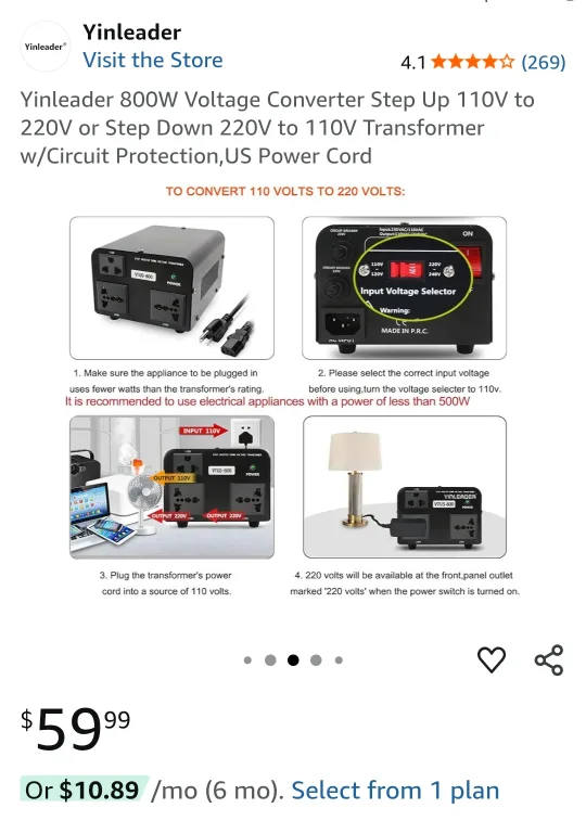 Yinleader 800W Voltage Converter image indicator(3)
