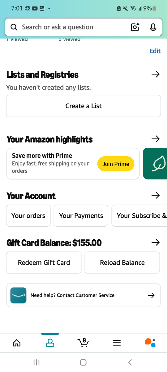 Amazon US $155 Gift Card Balance