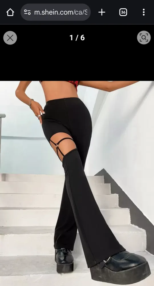 Shein Black Cut Out Flare Leggings XS thumbnail