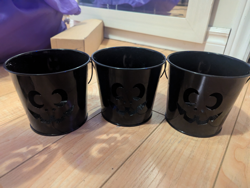 3 Halloween Black Metal Buckets - photo 2