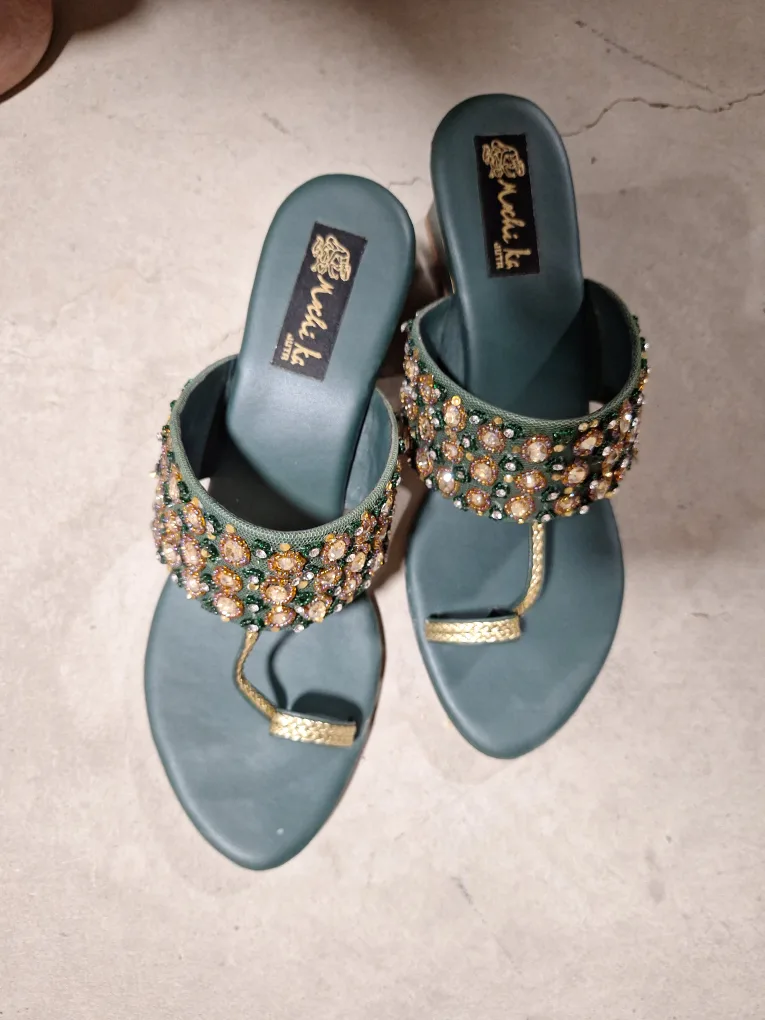 Ruchi ka Juta Embellished Green Sandals thumbnail