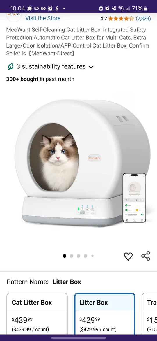 Like-New MeoWant Self-Cleaning Cat Litter Box w/ Free App thumbnail