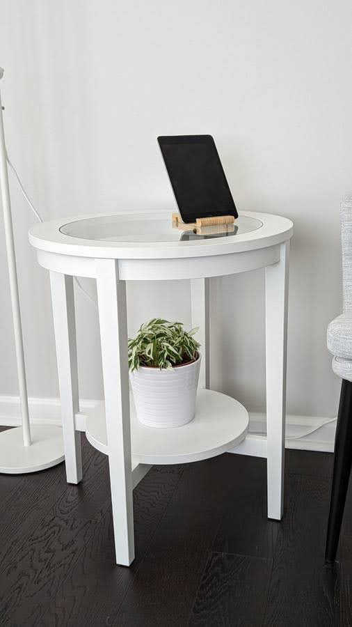 IKEA White Glass Top Round Side Table