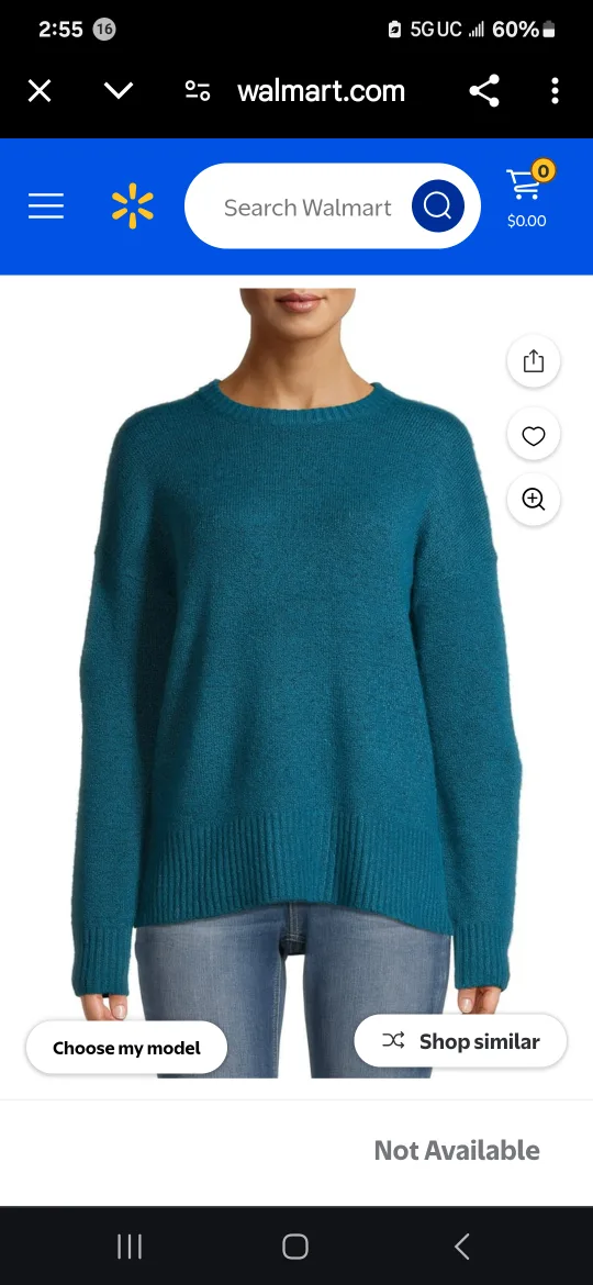 Time and Tru Teal Crewneck Sweater thumbnail