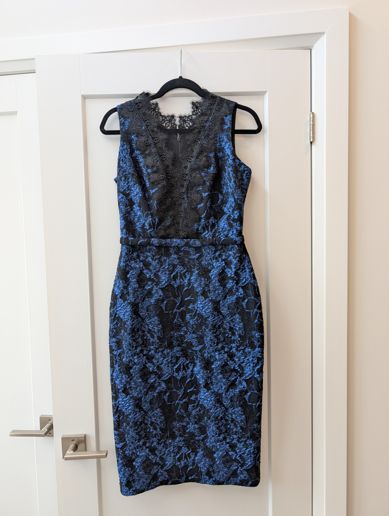 Theia Lace Trim Brocade Sheath Dress Size 6 - photo 3