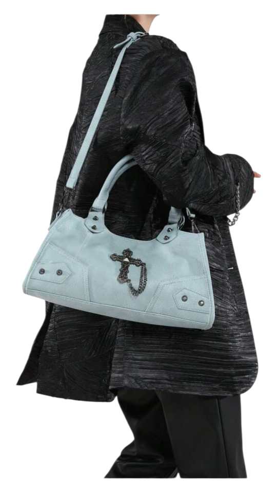 Light Blue Shoulder Bag with Cross Charm - photo 2