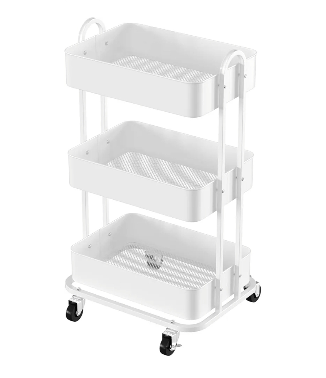3-Tier Metal Rolling Cart (White)