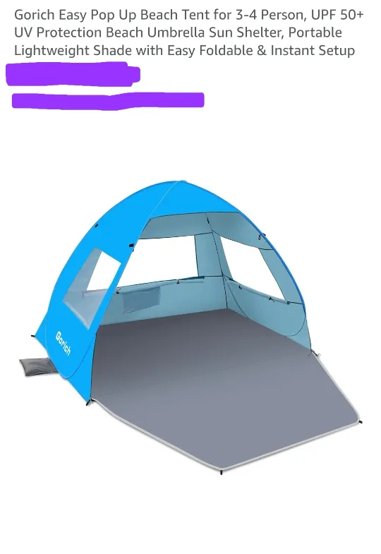 New Gorich Easy Pop Up Beach Tent for 3-4 Person thumbnail