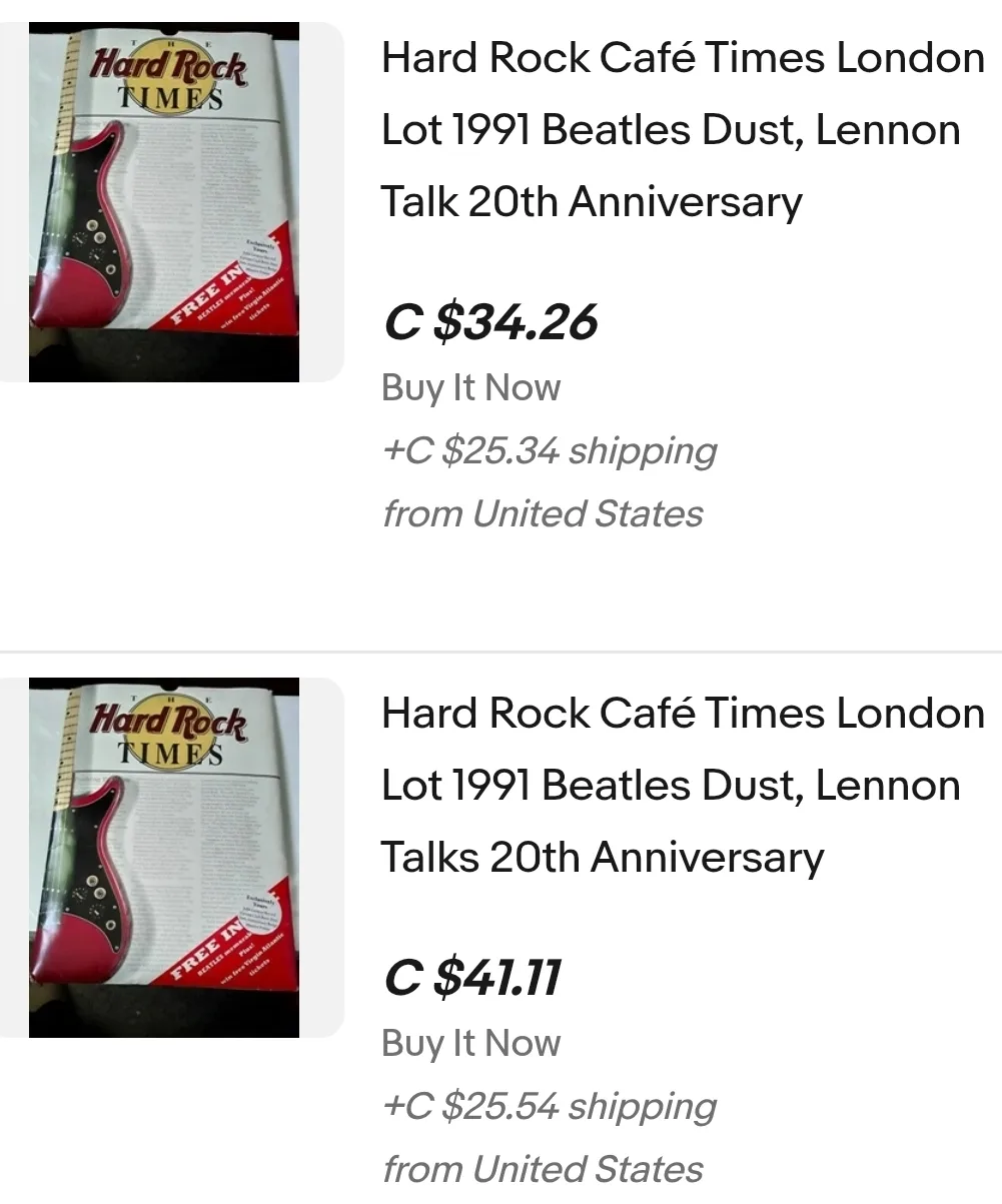 Hard Rock Cafe London 20th Anniversary Memorabilia 1991 Beatles image indicator(6)
