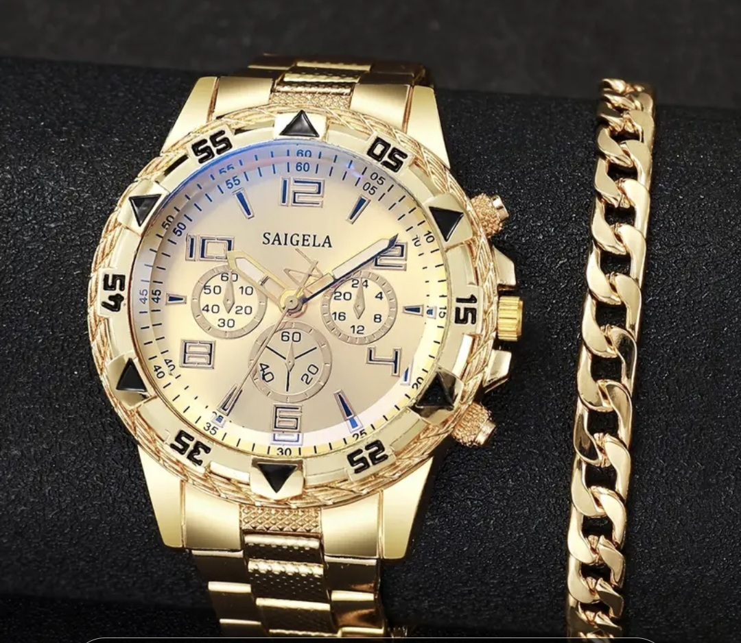 SAIGELA V1850 Golden Watch + Bracelet Set