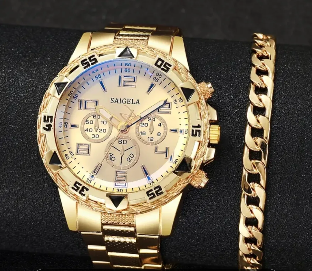 SAIGELA V1850 Golden Watch + Bracelet Set thumbnail