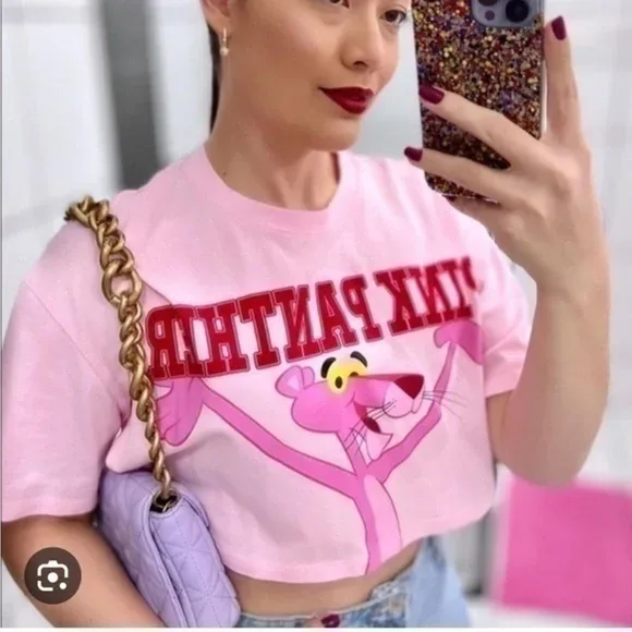🧡 Brand New * Zara Pink Panther Crop Top - Size M image indicator(3)