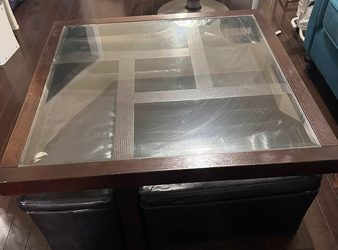 Glass Top Coffee Table with Ottomans