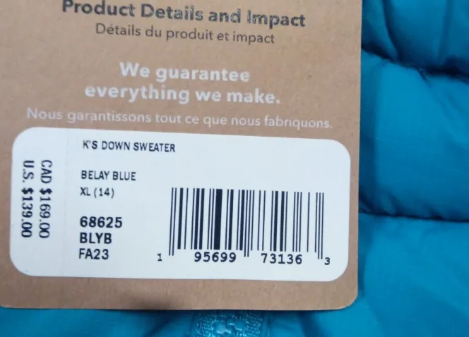 NEW Patagonia K's Down Sweater, Belay Blue, XL (14) image indicator(2)