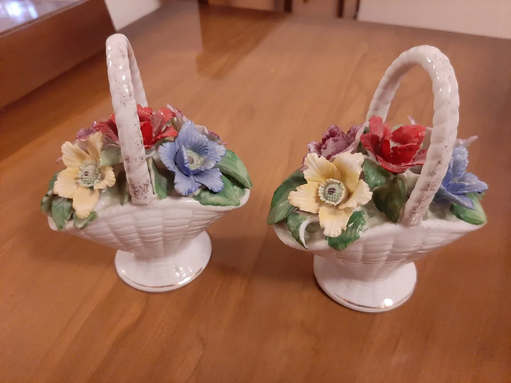 Vintage Floral Basket Figurines - Pair thumbnail