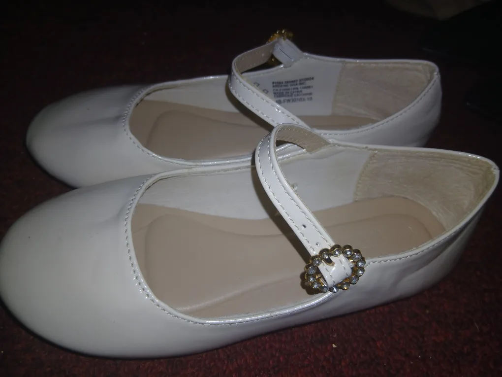 White Ballet Flats with Ankle Strap thumbnail