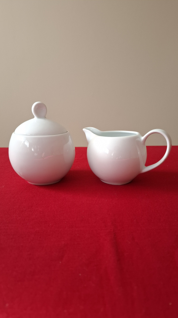White Ceramic Sugar Bowl & Creamer Set