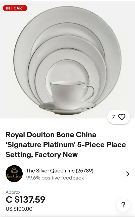 Royal Doulton place settings, selling at $137 each thumbnail