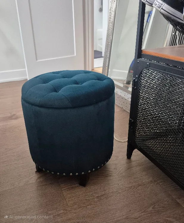 Denver Round Fabric Storage Ottoman - Green thumbnail