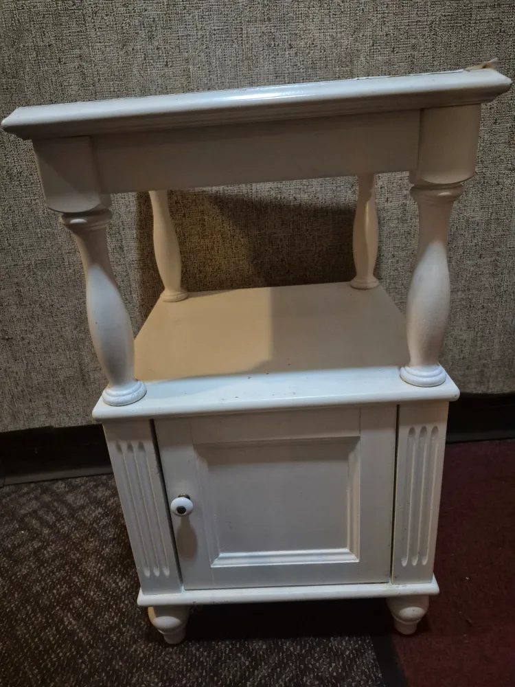 White Wooden Side Table with Door❤️ thumbnail