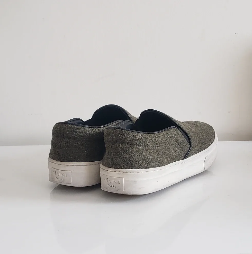 Celine Green Wool Slip-On Sneakers thumbnail