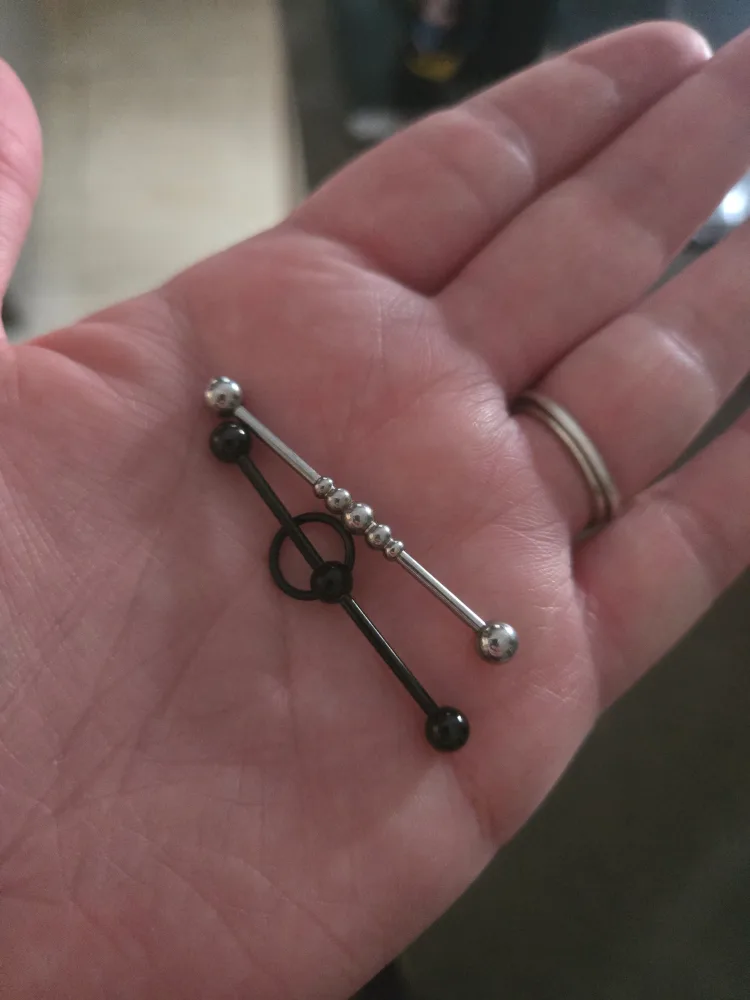 Industrial Barbell Piercing - Black & Silver thumbnail