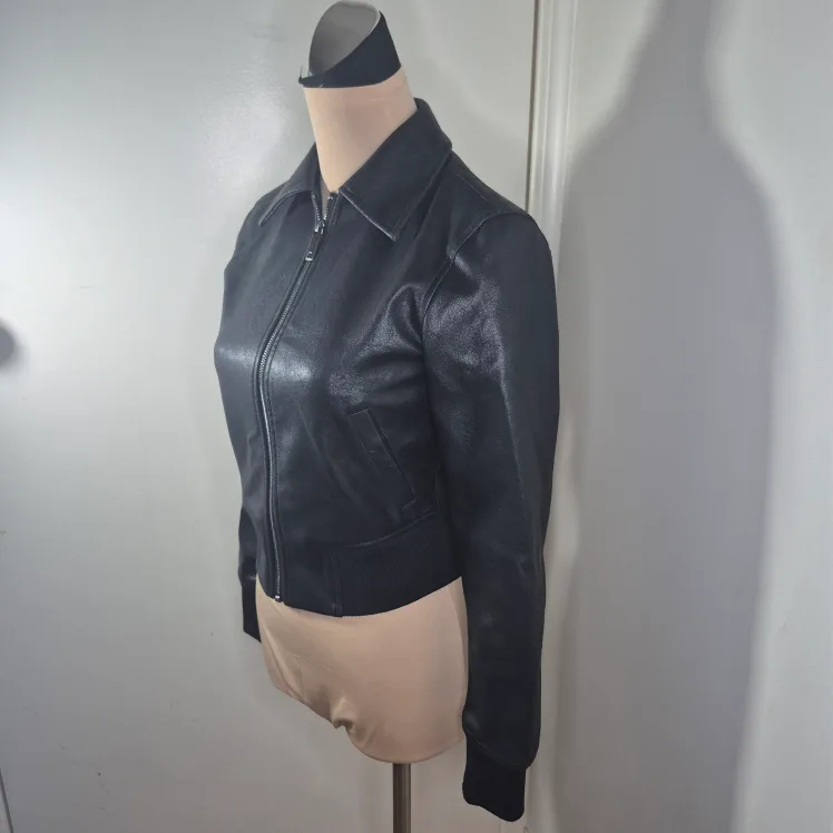 Black Leather Bomber Jacket image indicator(2)