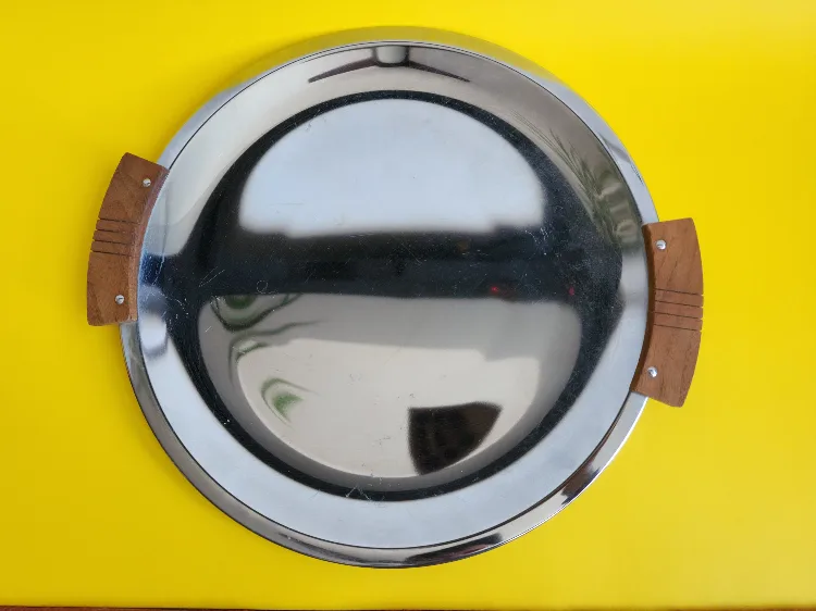 Round Serving Tray with Wooden Handles thumbnail