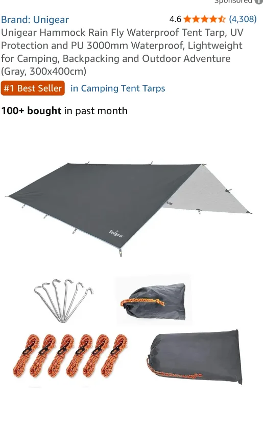 Unigear Hammock Rain Fly Tent Tarp - Grey 10x13ft thumbnail