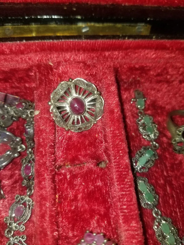 Vintage 925 stamped Silver and ruby studded in real gold thumbnail