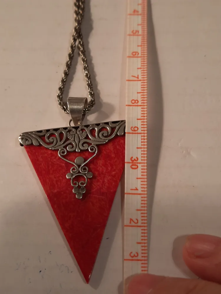 925 silver frame on red coral pendant with chain image indicator(7)