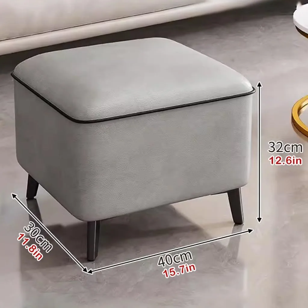 Grey Ottoman Footstool - 15.7 x 11.8 x 12.6 in image indicator(2)