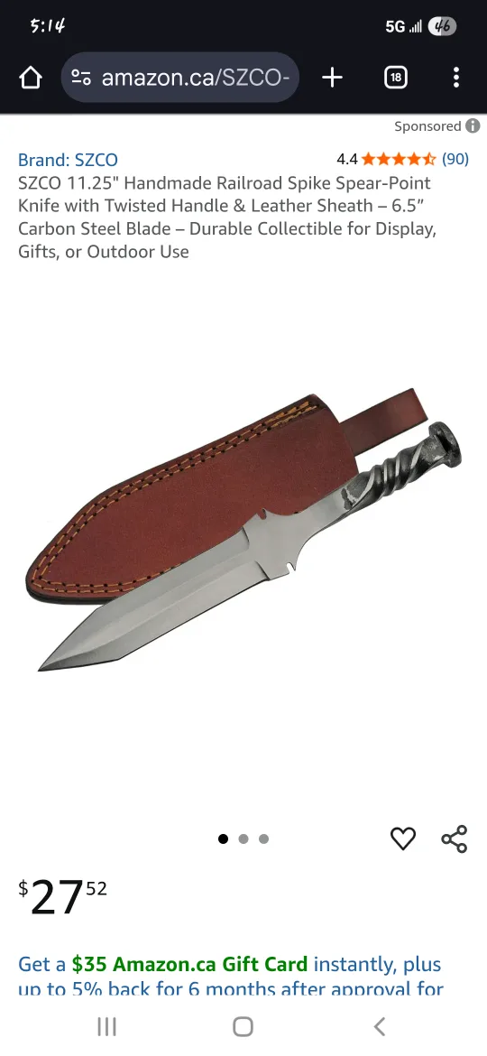 SZCO Handmade Railroad Spike Spear-Point Knife thumbnail