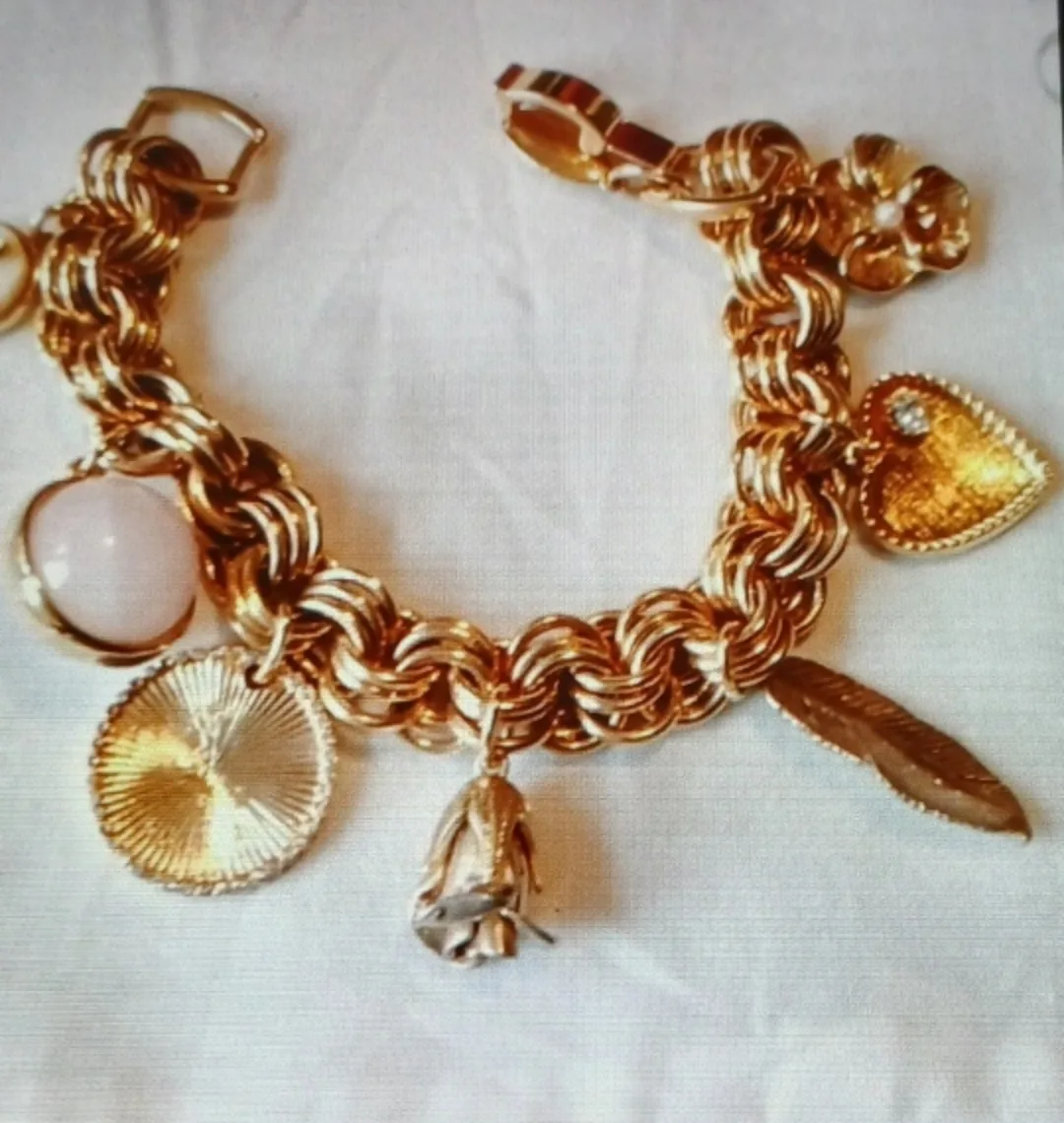 ANN TAYLOR CANCER AWARENESS GOLD-TONE CHARM BRACELET thumbnail